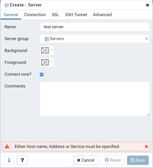 PGAdmin4 Server settings - General tab
